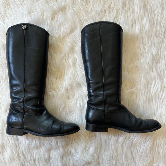 FRYE Melissa Button 2 Riding Boots Tall Leather Block Heel Flat, Black - Picture 3 of 12